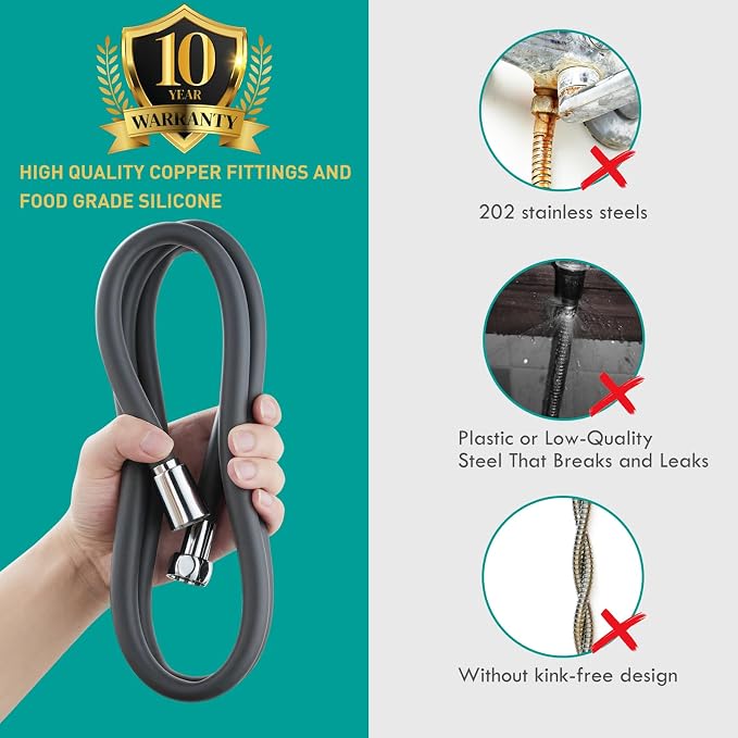 Ultra-Soft Silicone Shower Hose Replacement, 79 Inch Extra Long HandHeld Hose - Image 5