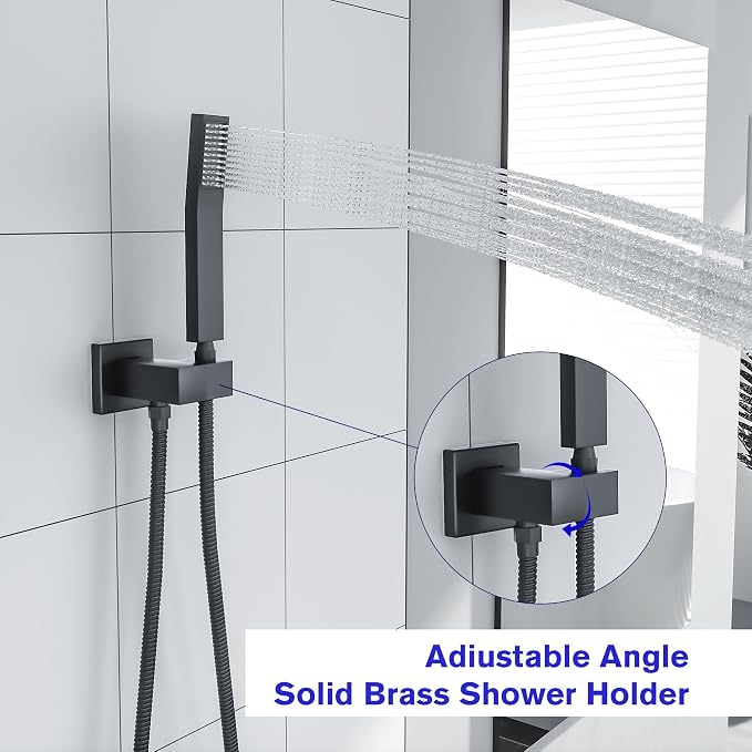 Lordear Rain Shower System 12 Inch Shower Head Faucet Set Matte Black Stainless - Image 4