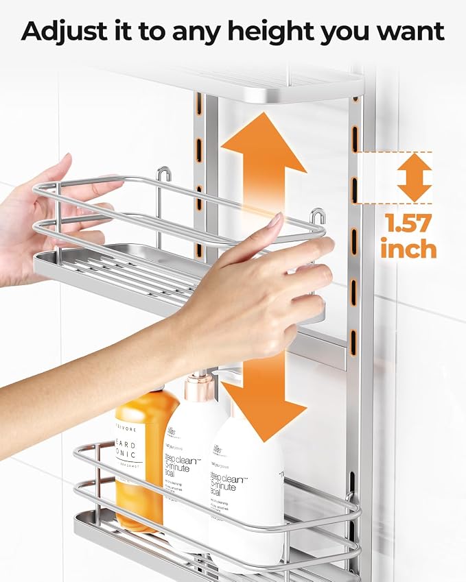 ODesign 4 Tier Height-Adjustable Shower Caddy Hanging Anti-Swing-Over The - Image 6