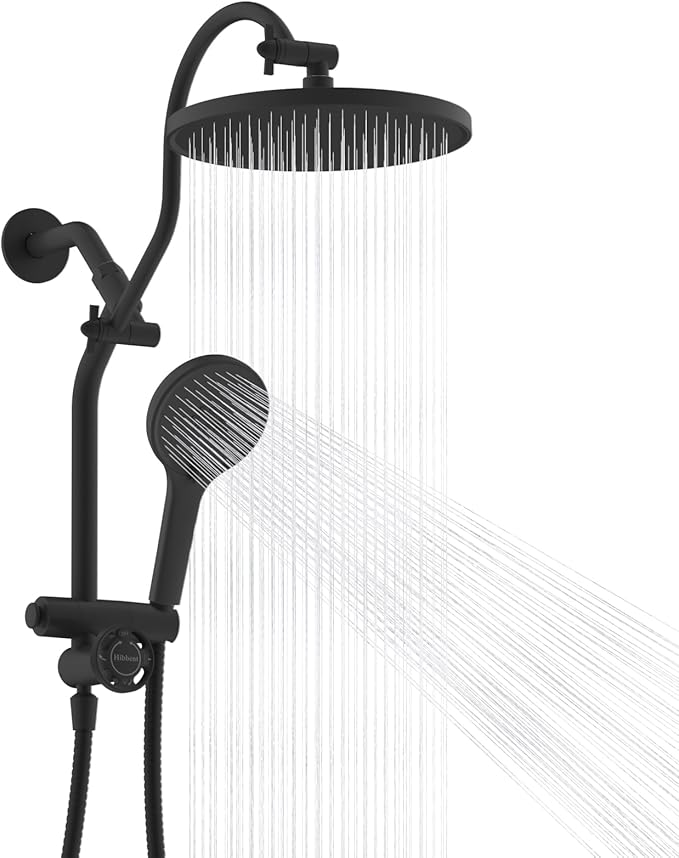 Hibbent Self-cleaning Shower Head Combo, High Pressure 10'' Rain Showerhead by Hibbent