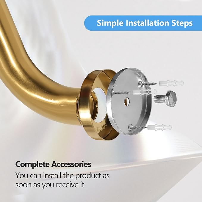 Shower Grab Bar, 2 Pack 24 Inch Gold Bathroom Safety Bar, 1.25" Diameter 304 - Image 3