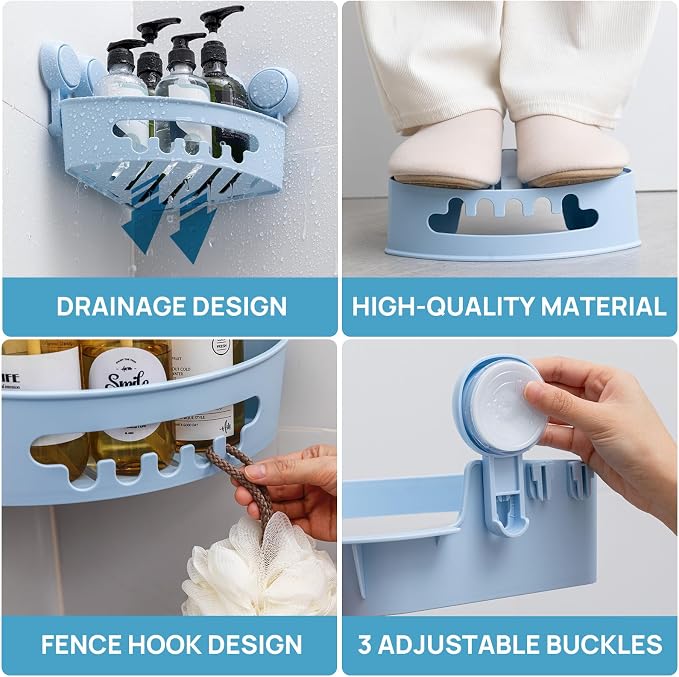 LEVERLOC Corner Shower Caddy Suction Cup, shower shelves suction cup, 2 Pack - Image 5