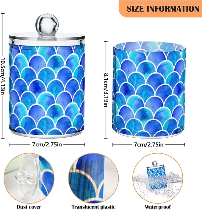 MNSRUU 2 Pack Qtip Holder Organizer Dispenser Blue Scales Of Mermaid Bathroom - Image 3