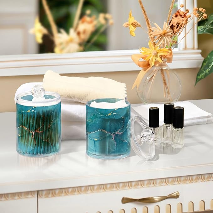 MNSRUU 4 Pack Qtip Holder Organizer Dispenser Blue Marble Abstract Fluid Art - Image 7
