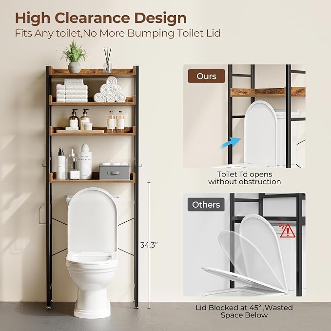 Rolanstar Over The Toilet Storage Rack, 3-Tier Bathroom Space Saver - Image 6