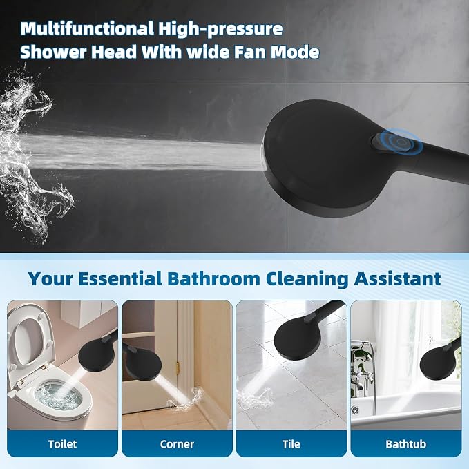 Hibbent All Metal Shower Head, 10 Sprays, Adhesive Showerhead Holder, Matte - Image 7