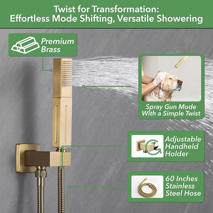 VANFOXLE Shower Faucet Set Brushed Gold Shower System, Shower Faucet - Image 3