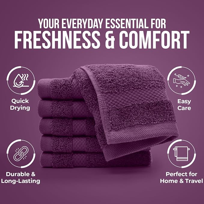 DAN RIVER 12-Pack Premium 100% Cotton Purple Passion Face Towels – Reusable - Image 7