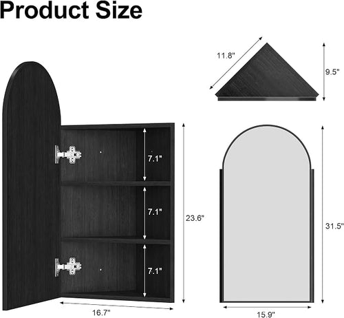 16x31 Inch Black Corner Medicine Cabinet - Image 2