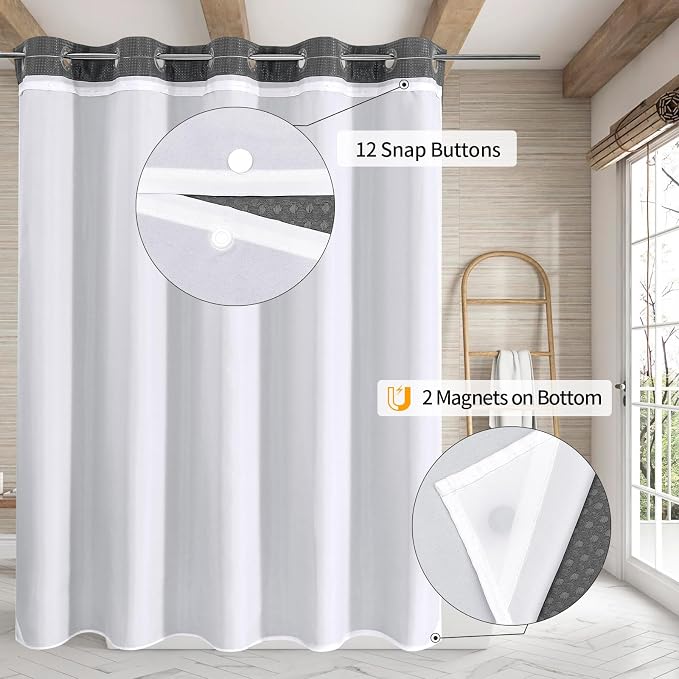 MitoVilla No Hooks Needed Extra Long Shower Curtain Liner Set - Image 2