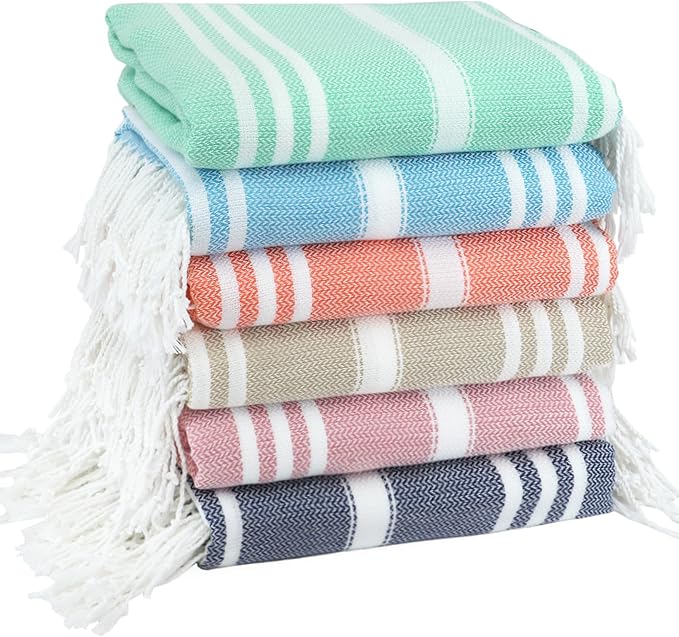 6 Pack Cotton Turkish Beach Towel Lightweight Thin Travel Vacation Essentials by Unknown