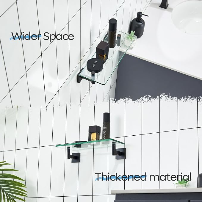 KOKOSIRI Wall Shelves Bathroom Hardware Glass Floating Shelf 12-Inch - Image 6