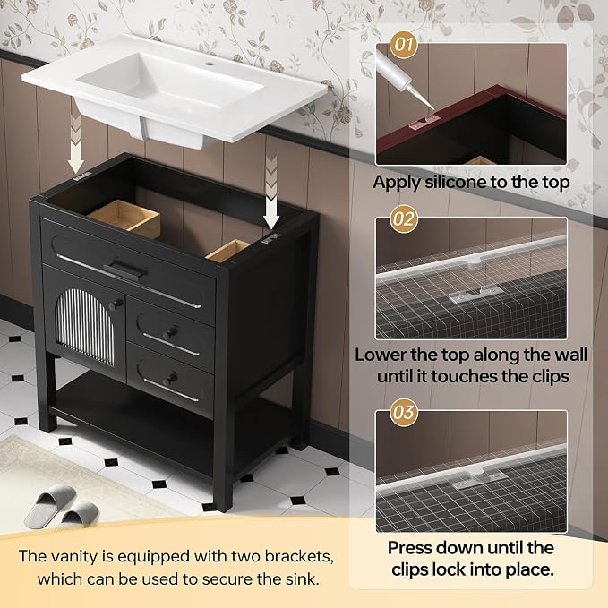 30 Inch Bathroom Vanity with Sink, Modern Bathroom Sink Cabinet with - Image 6