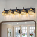 Modern Crystal Bathroom Vanity Light Black Gold 5-Lights Bathroom Lighting by HUOKU