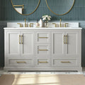 60 Inch Bathroom Vanity with Double Sink Combo, Solid Wood Frame with Mable Top by DELUXELIVING