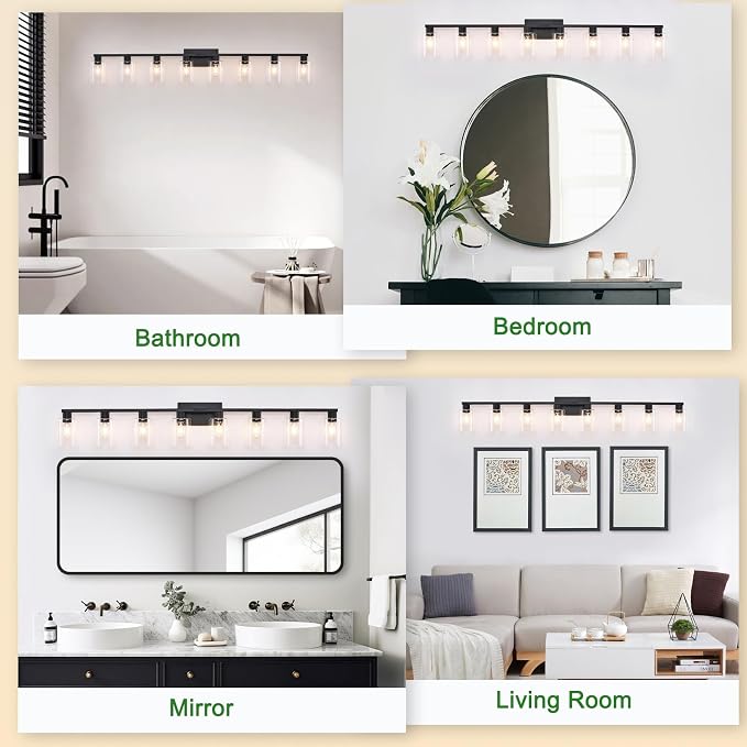 8-Light Black Vanity Light Fixtures, Vanity Lights Clear Glass ShadeRust and - Image 6