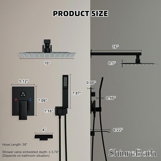 10 Inch Shower Faucet Set with Tub Spout Wall Mounted Shower System - Image 8