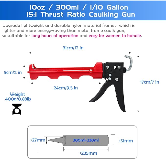 Drip-free Caulking Gun Ratchet Rod Caulk Gun Applicator 15:1 Thrust Ratio - Image 7