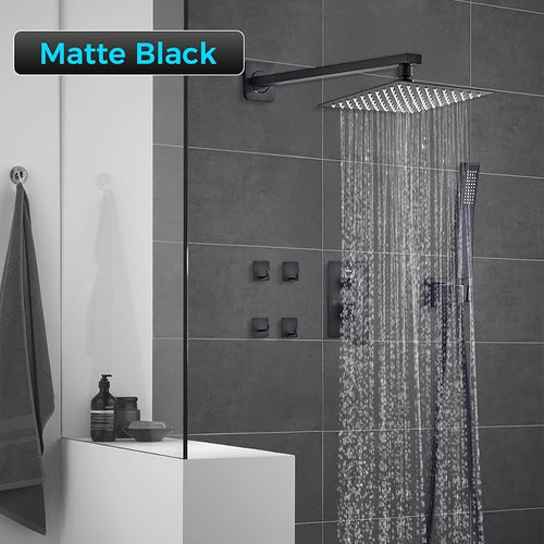10" Matte Black Rainfall Shower Faucet Set - Image 2
