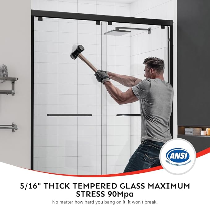 56-60" Wx76 H Semi Frameless Double Sliding Shower Door, 5/16" Tempered - Image 3
