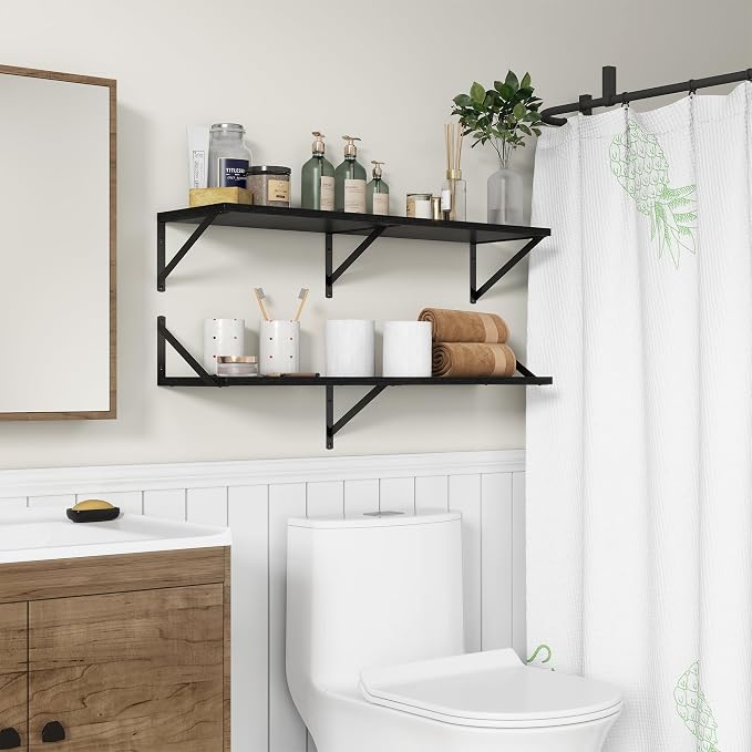 36"W x 10"D Floating Shelves, 10 Inch Deep Black Floating Shelves, Farmhouse - Image 2