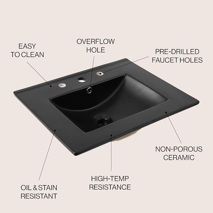 JONATHAN Y SNK1001B Ancillary 3-Hole 24 in. W x 18.25 in. D Classic - Image 4