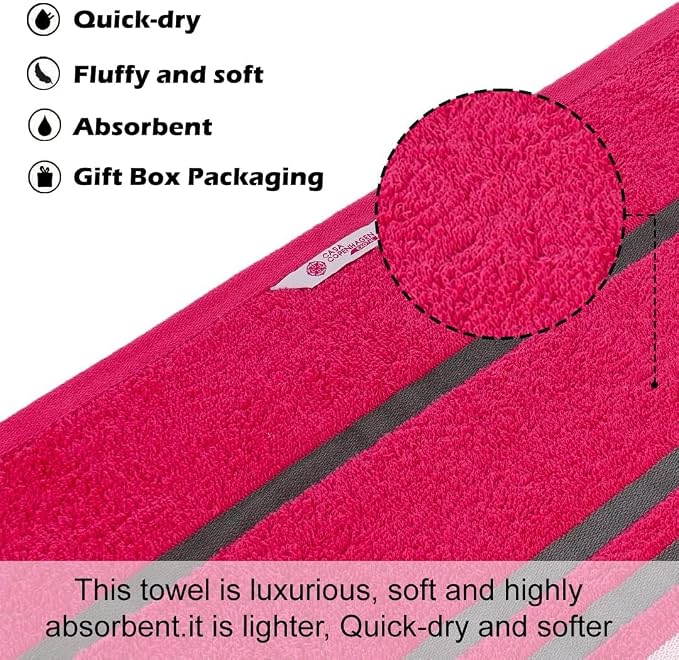 CASA COPENHAGEN Exotic 6 Pieces Towel Set- Pink, 525 GSM 2 Bath Towel 2 Hand - Image 4
