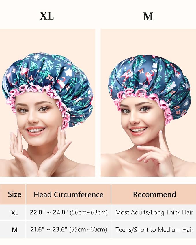 mikimini Large Shower Cap for Women Long Hair, Flamingo Shower Caps - Image 2