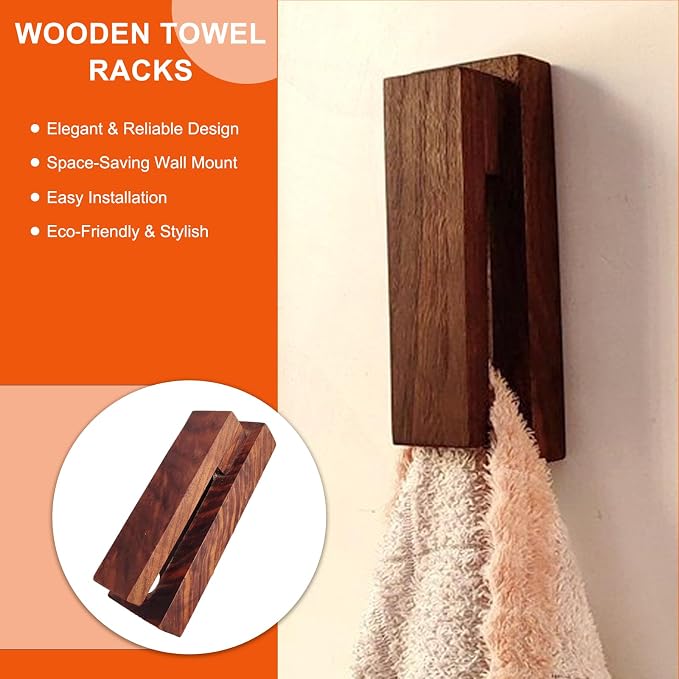 2Pcs Wooden Towel Racks for Bathroom, Wall Mounted Wooden Towel Hooks for - Image 5