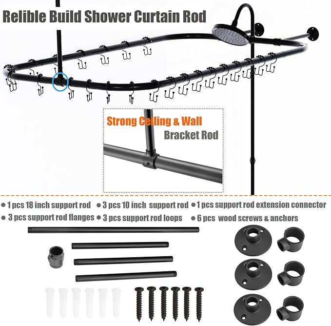 Clawfoot Tub Shower Kit, with Add On Bathcock Diverter Faucet and 48 Inch x 27 - Image 4
