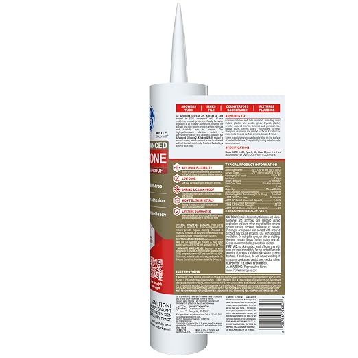 GE Advanced Silicone Caulk for Kitchen & Bathroom, 10 fl oz Cartridge, 1 Pack - Image 2