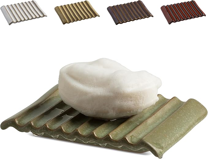 Soap Dish, Ceramic Soap Holder Bar Soap Saver Non-Slip Bathroom Accessories by LAUCHUH