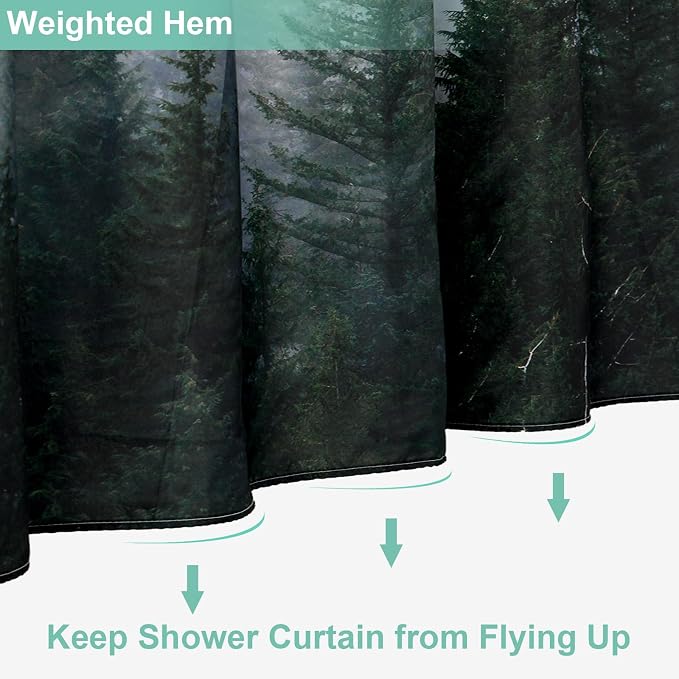 ORTIGIA Dark Green Misty Forest Shower Curtain - Image 6