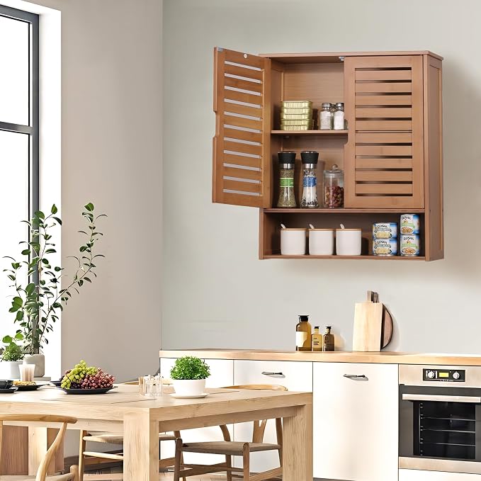 HYNAWIN Bamboo Wall Cabinet, Over Toilet Bathroom Furniture, Wall Mounted - Image 4