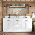 ARIEL Double Bathroom Vanity 73" White, Italian Carrara Marble Countertop & by Ariel