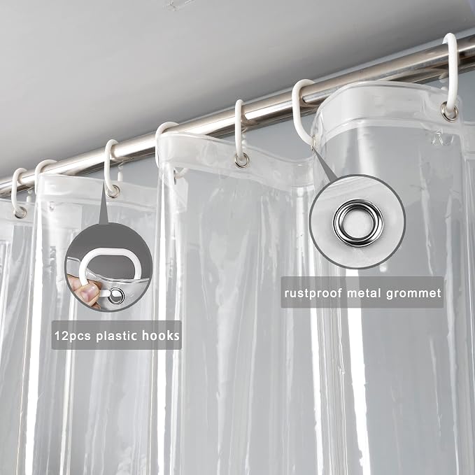 UFRIDAY Clear Shower Stall Curtain Liner 54 x 72inch, EVA Waterproof Weighted - Image 2
