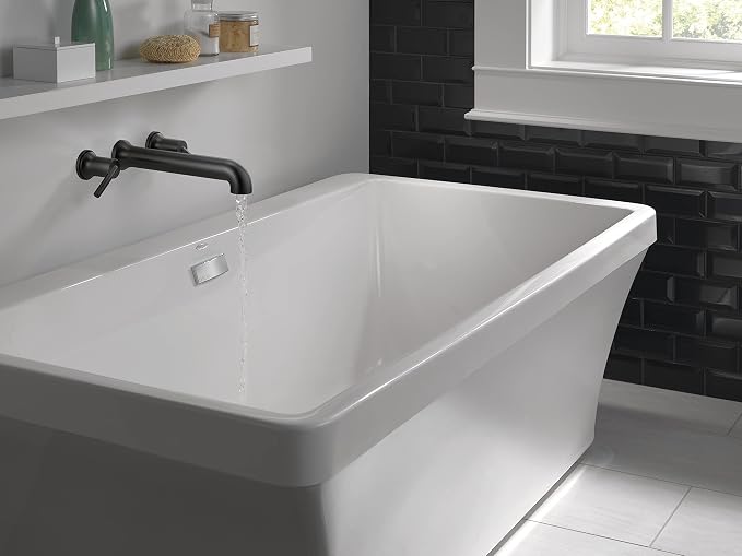 Delta Wall Mount Bathroom Faucet 3 Hole, Matte Black Bathroom Sink Faucet - Image 2