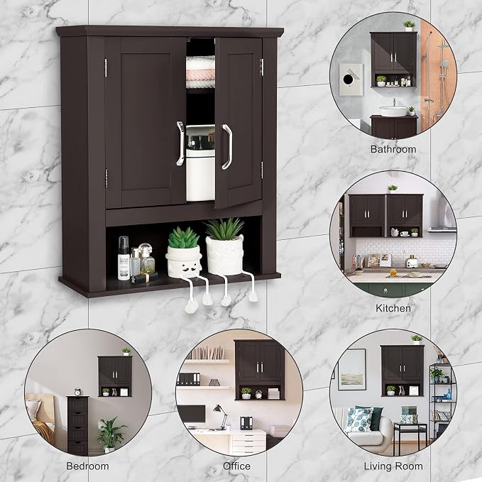 VINGLI Bathroom Cabinet Wall Mounted Espresso Wall Cabinet Floating Cabinet - Image 7