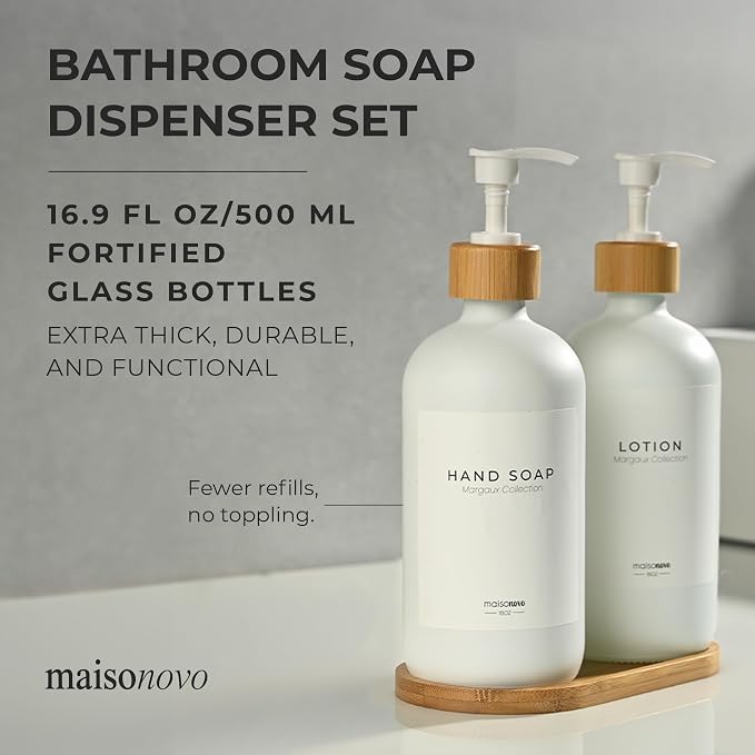 MaisoNovo Glass Soap Dispenser Bathroom Set | Hand Soap and Dish Soap Dispenser - Image 2