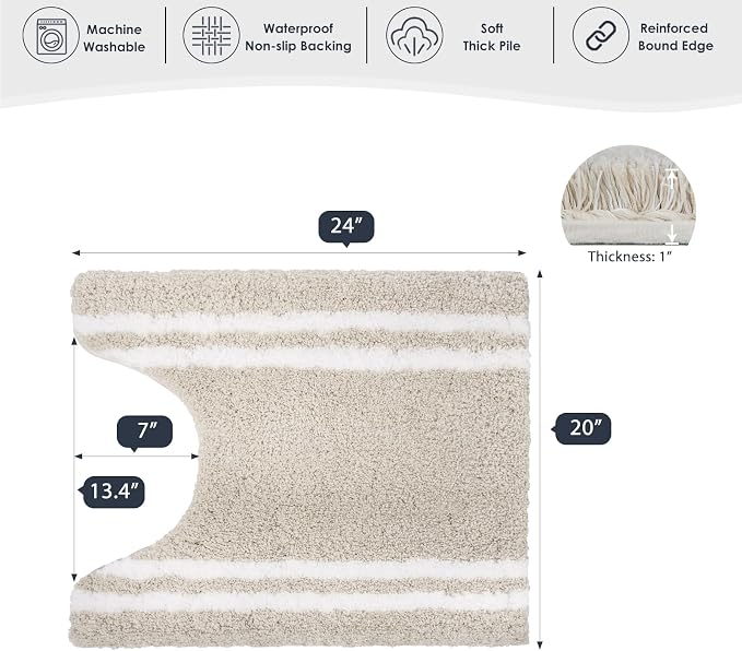 PURRUGS Bathroom Rug Non-Slip Machine Washable 20" x 24" U-Shaped, Super - Image 2