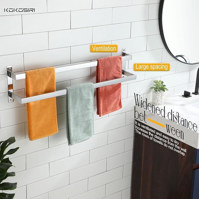 KOKOSIRI Towel Bars Bath Towel Holders 32 Inches Chrome Bathroom 2-Tiers Ladder - Image 5