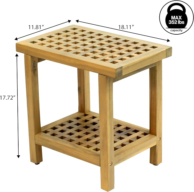 JONATHAN Y STL1003T Armin 18.1" Modern Classic Grid Slat Solid Acacia Wood - Image 3