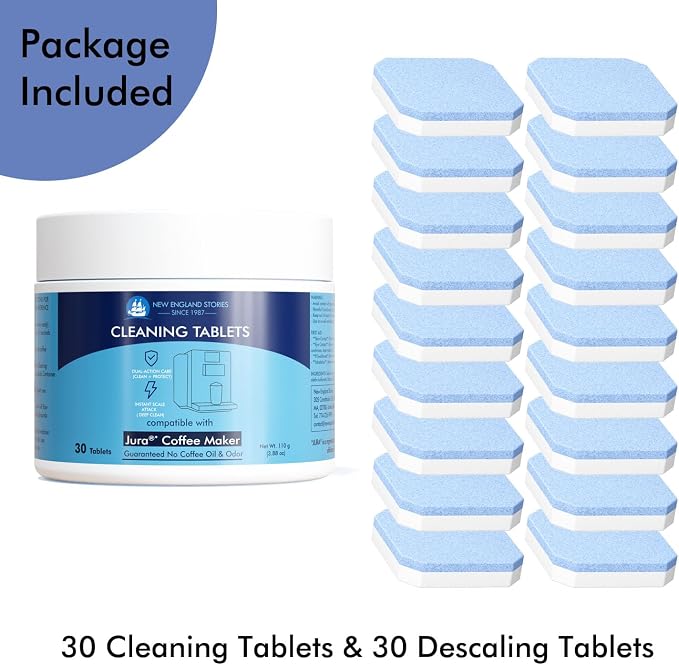 New England Stories Jura Compatible 30 Cleaning + 30 Descaling Tablets Kit - Image 2