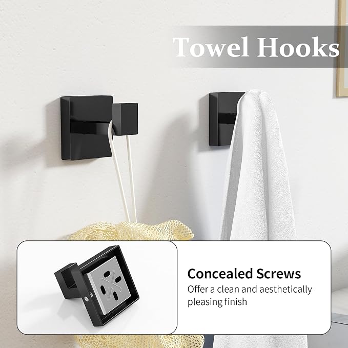Matte Black Bathroom Accessories Hardware Set 5-Piece, Stainless Steel Towel - Image 4