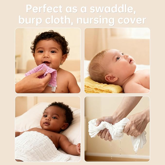 Organic Muslin Baby Washcloths 6 Pack Baby Bath Face Towel 12x12 Inch Extra - Image 3