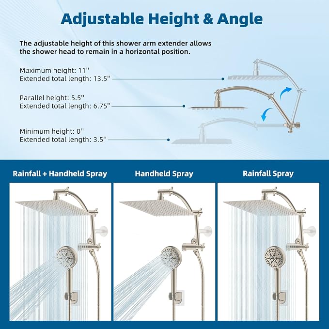 Hibbent All Metal Shower Head, 10 Sprays, Showerhead Holder, Brushed Nickel - Image 6