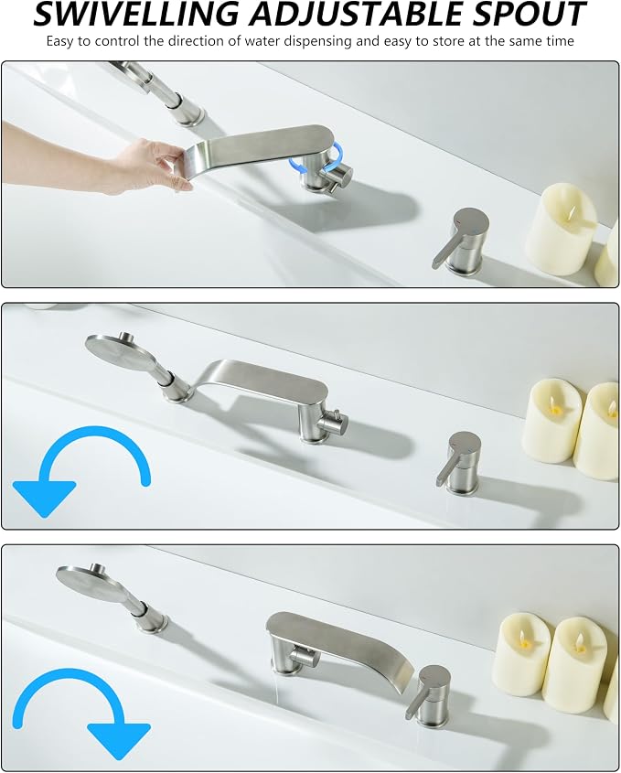 Roman Tub Faucet with Hand Shower, Deck Mount Bathtub Filler Faucet with Sprayer - Image 6