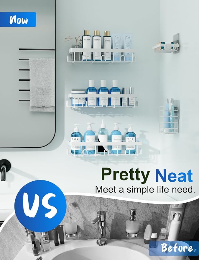 GVY Shower Caddy 5 Pack, Adhesive Shower Organizer Bathroom Shelves, Rustproof - Image 4
