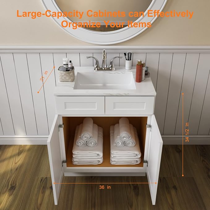 ROOMTEC Bathroom Cabinet, Morden Bathroom Sink Vanity Storage Cabinet, Shaker - Image 3