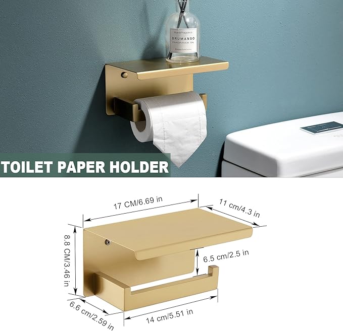 Brushed Gold Bathroom Towel Bar Holder Sets Premium Stainless Steel 4-Piece - Image 2